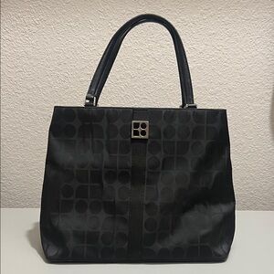 Kate Spade Black Jacquard Logo Tote Bag Pink Lining Structured Handbag